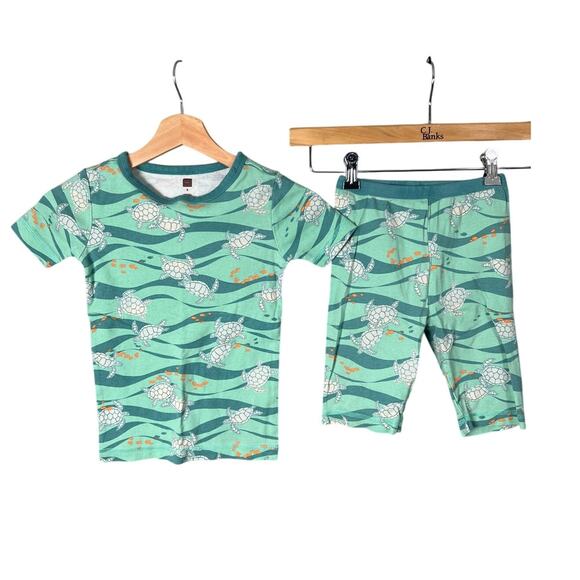 Tea Collection Boys Green Turtle Pajama Set Size 8 - Picture 1 of 8